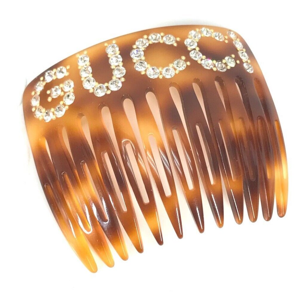 Auth Gucci 503957 Rhinestone Gg Hair Comb Plastic Brown